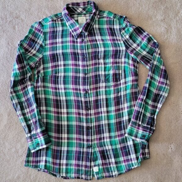 Gap Ladies Light Flannel Plaid Fitted Boyfriend Button Down Shirt Women'… - Picture 6 of 7